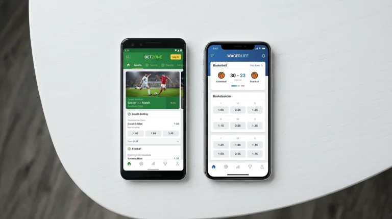 Dois ecrãs de telemóvel lado a lado mostrando interfaces de plataformas de apostas diferentes